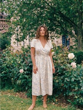 Christy Dawn Cream Midi Dress with Blue Floral Print